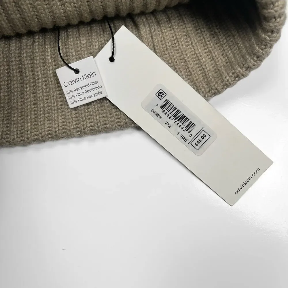 NWT Calvin Klein Cuff Knit Beanie Tan Winter Cuffed Hat OS CKO200196